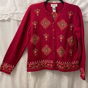 Talbots Petites Embordered Button Up V Neck Womens Sweater Size MP